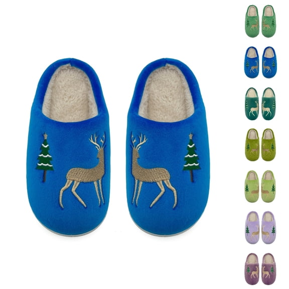 HNMKIU Boys Winter Slippers Indoor Shoes for Kids Cozy Warm Soft Children's Casual Comfortable Home Footwear Christmas Slippers for 2-12 Years Dark Blue,8-9 Years