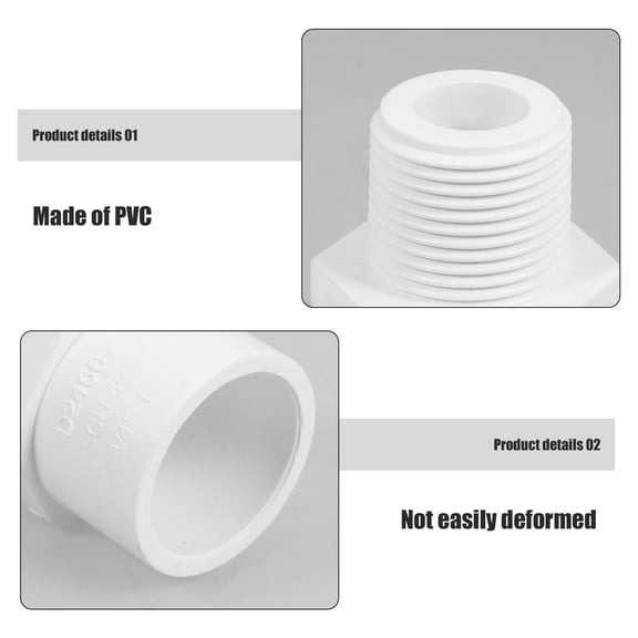 OUNONA 6-Pack White PVC Pipe Fittings with 1-Inch NPT Male Thread, 26.7mm PVC Pipe Coupling Adapter Connector for Plumbing