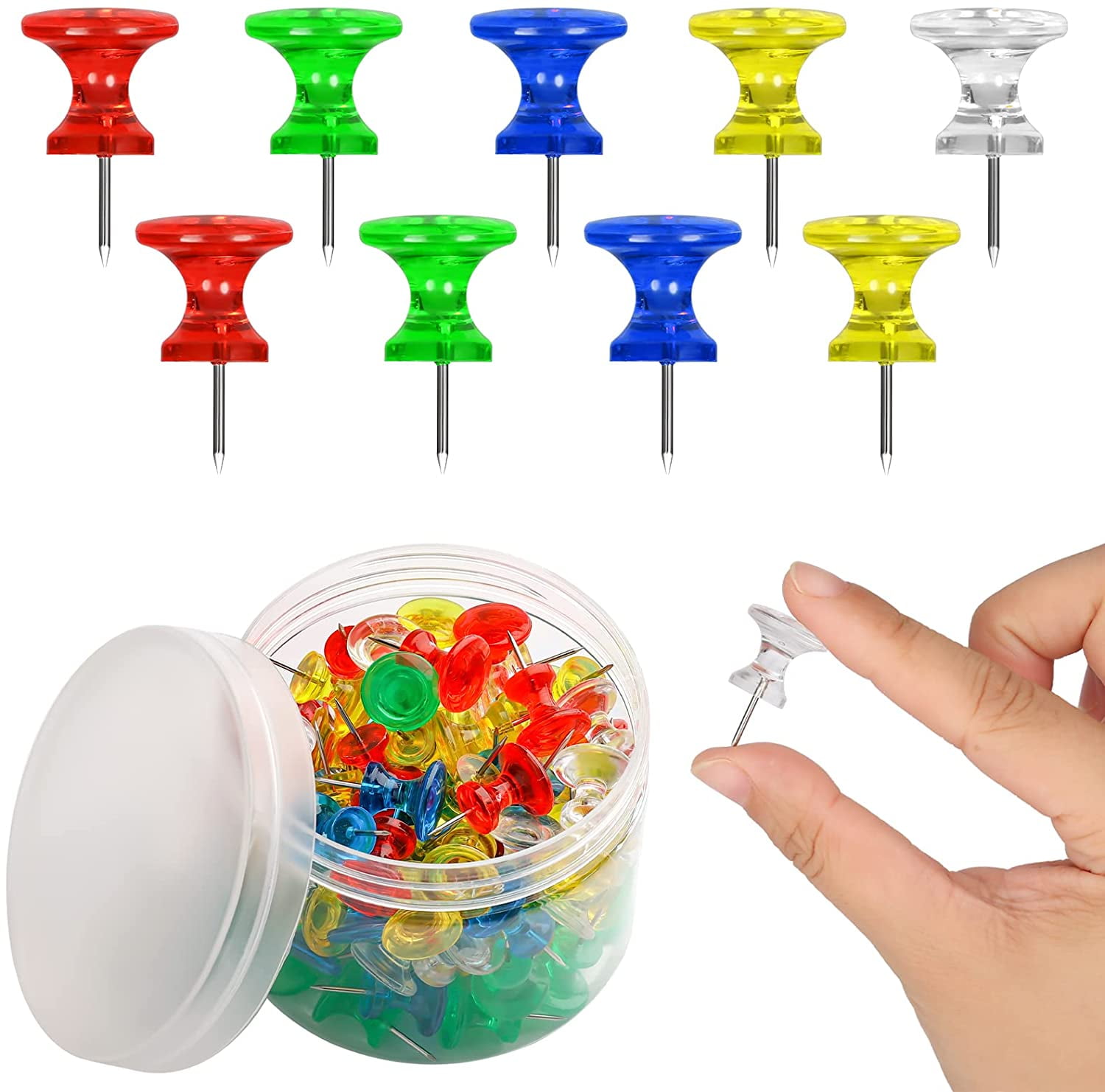 100 Pcs Push Pins, 1 Inch Thumb Tacks with Steel Point Transparent ...