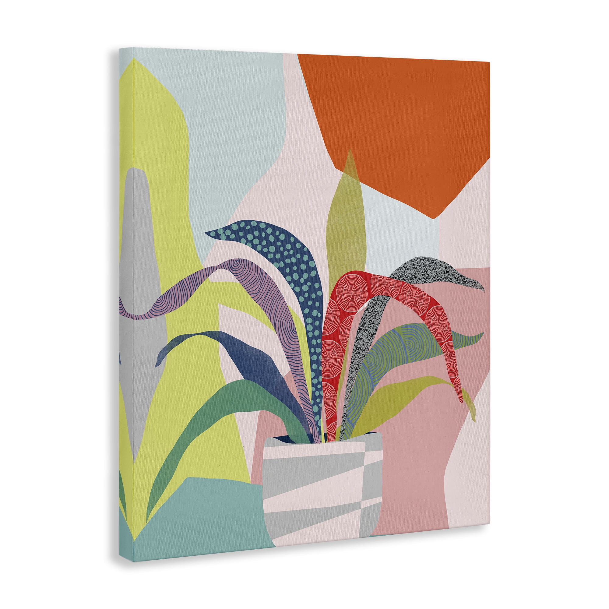 Stupell Industries Modern Geometric Plant Leaves Plants & Flowers Painting Wrapped Canvas Art Print Wall Art, 30 x 40