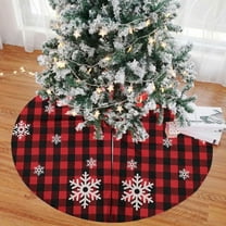 KCEHTA Christmas Tree Skirt 48 Inch Red and Black Buffalo Plaid Christmas Tree Skirt Snowflake Xmas Tree Skirt Winter Holiday Tree Mat Decoration