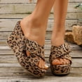 thumbnail image 2 of Rokment Womens Espadrilles Platform Wedge Sandals Trendy Casual Denim Leopard Buckles Open Toe Chunky High Heels Slip on Summer Dress Slides 2026 Brown Size 6.5, 2 of 4