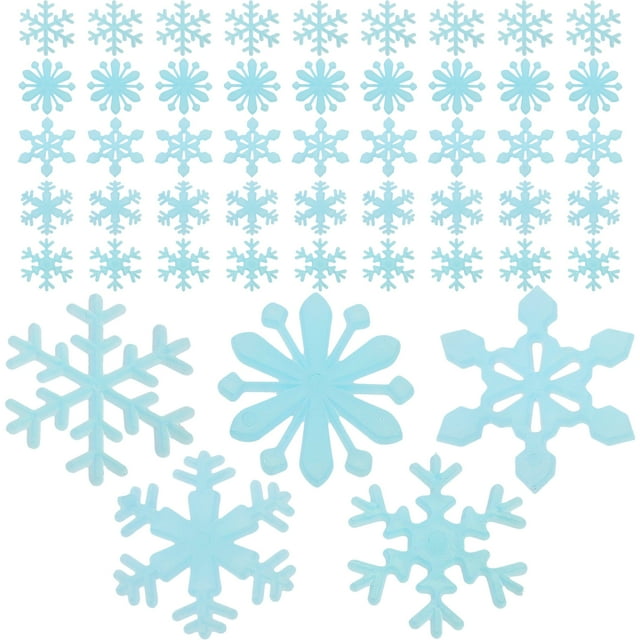 50PCS 3D Luminous Fluorescent Snowflake Wall Stickers Wall Stickers Decals Window Clings For Christmas Party Kids Room Home Decor Background Wall Decoration (Blue)