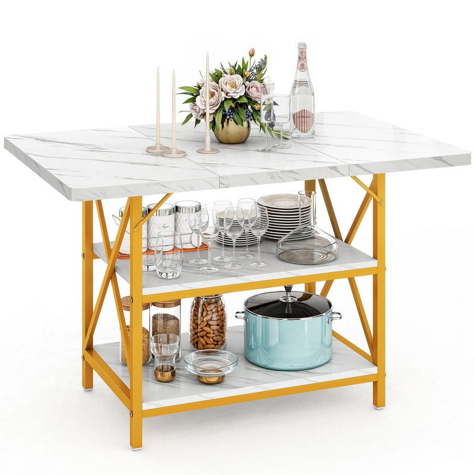 Uforic 47" Dining Table for 4, Dining Room Table with Storage Shelf, ModernRectangle Kitchen Table for Home Kitchen Dining Room Living Room, White& Gold