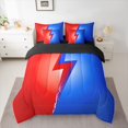 thumbnail image 2 of Homewish 3D Lightning Print 7 Pieces Bedding Comforter Set,Cute Cartoon Pattern Full Bedding Set,Red Blue Fitted Sheet Flat Sheet For Kids,Breathable Home Decor Reversible, 2 of 8