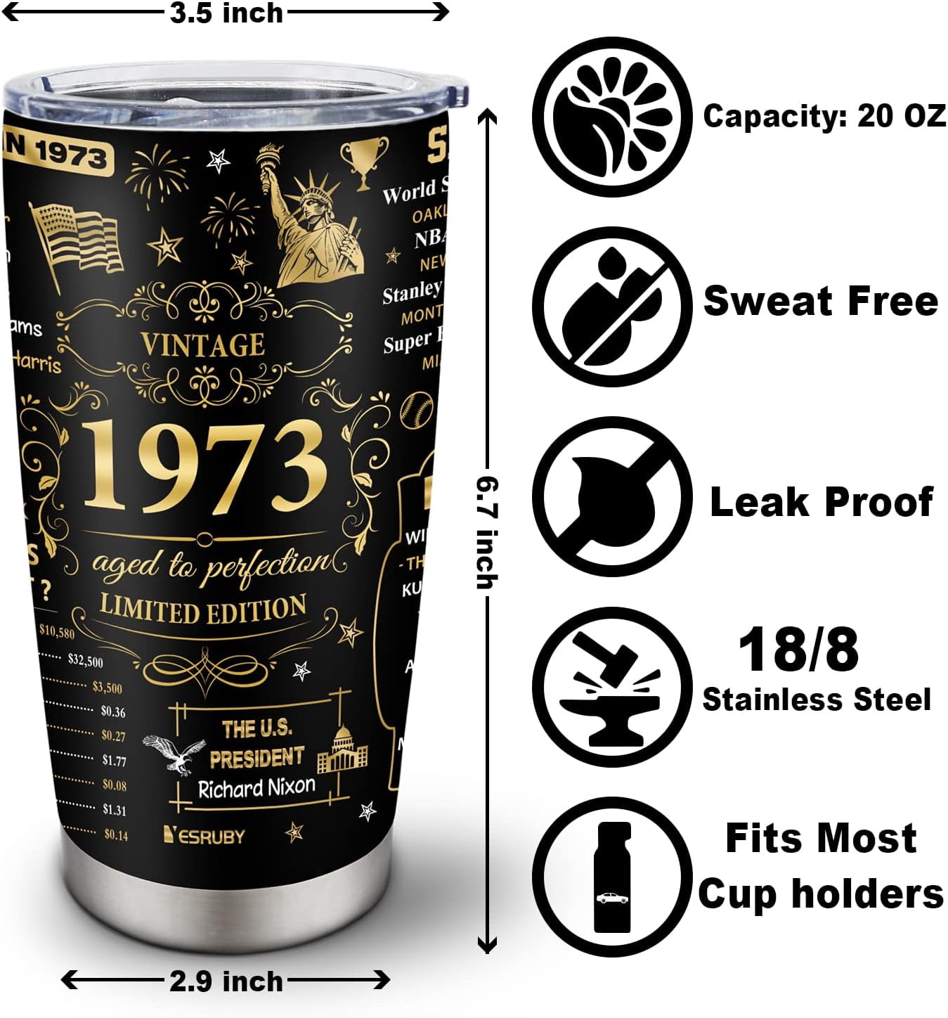 51th Birthday Gifts For Women Men, Mens 51th Birthday Gift Ideas, Back In 1973 Tumbler 20oz, 51 Birthday Gifts For Women, 51 Year Old Gifts, 1973 Birthday Gifts, 51th Birthday Decorations Cup