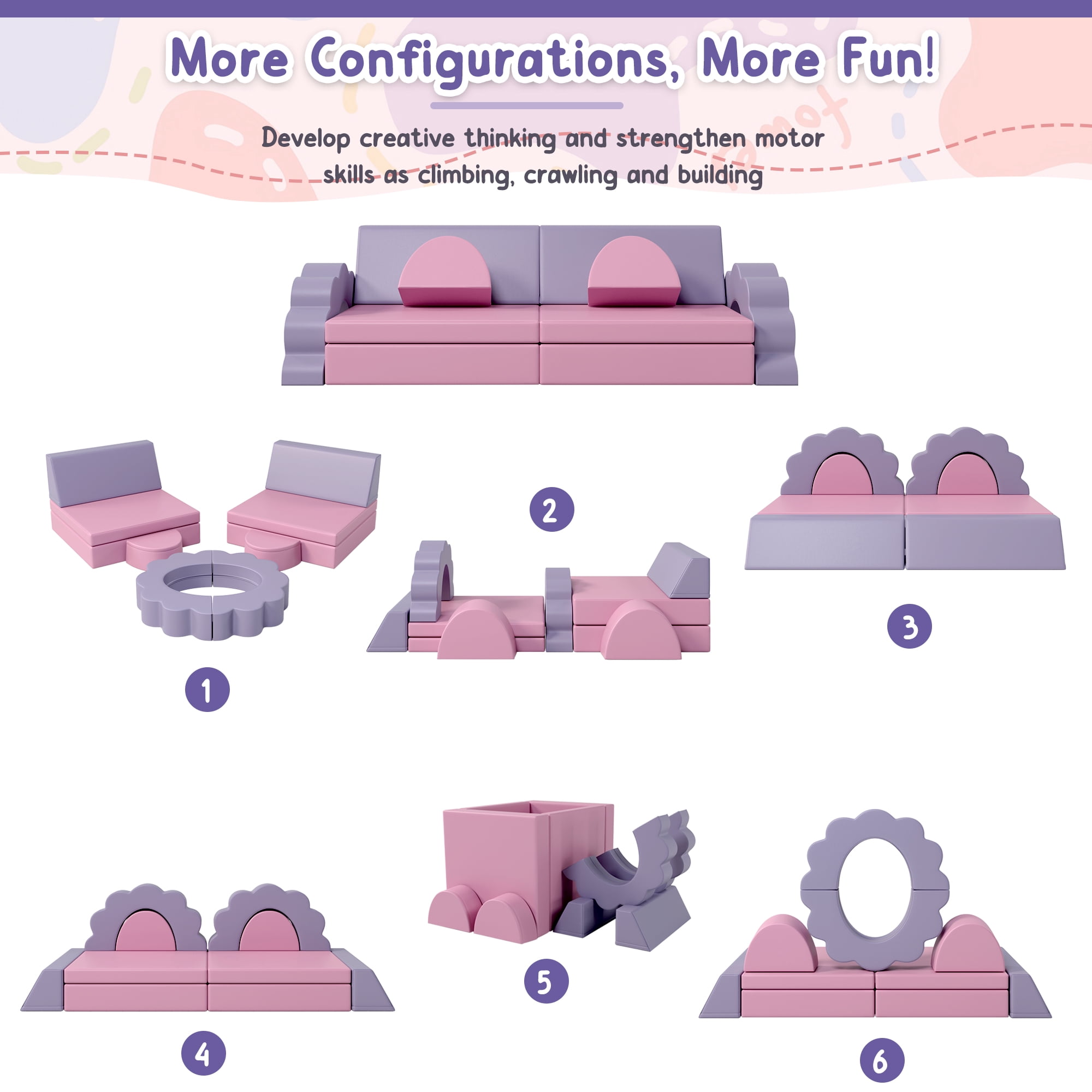 EUROCO 10PCS Kids Couch for Playroom, Baby Climbing Blocks for Nursery, Living Room, Foam Climbing Blocks Convertible Sofa ,Kids Play Couch, Indoor Climbing Structure