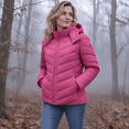 thumbnail image 5 of Lightweight Full-Zip Puffer Jacket with Hood Quilted Warm Winter Coat for Women Water Resistance, Pink, 5 of 8
