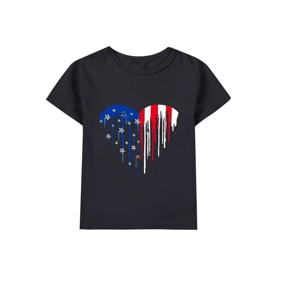 Coerni Girls Boys T Shirt Summer Boys Girls 4th Of July American Flag Patriotic Short Sleeve Shirt Casual T Shirt Tops