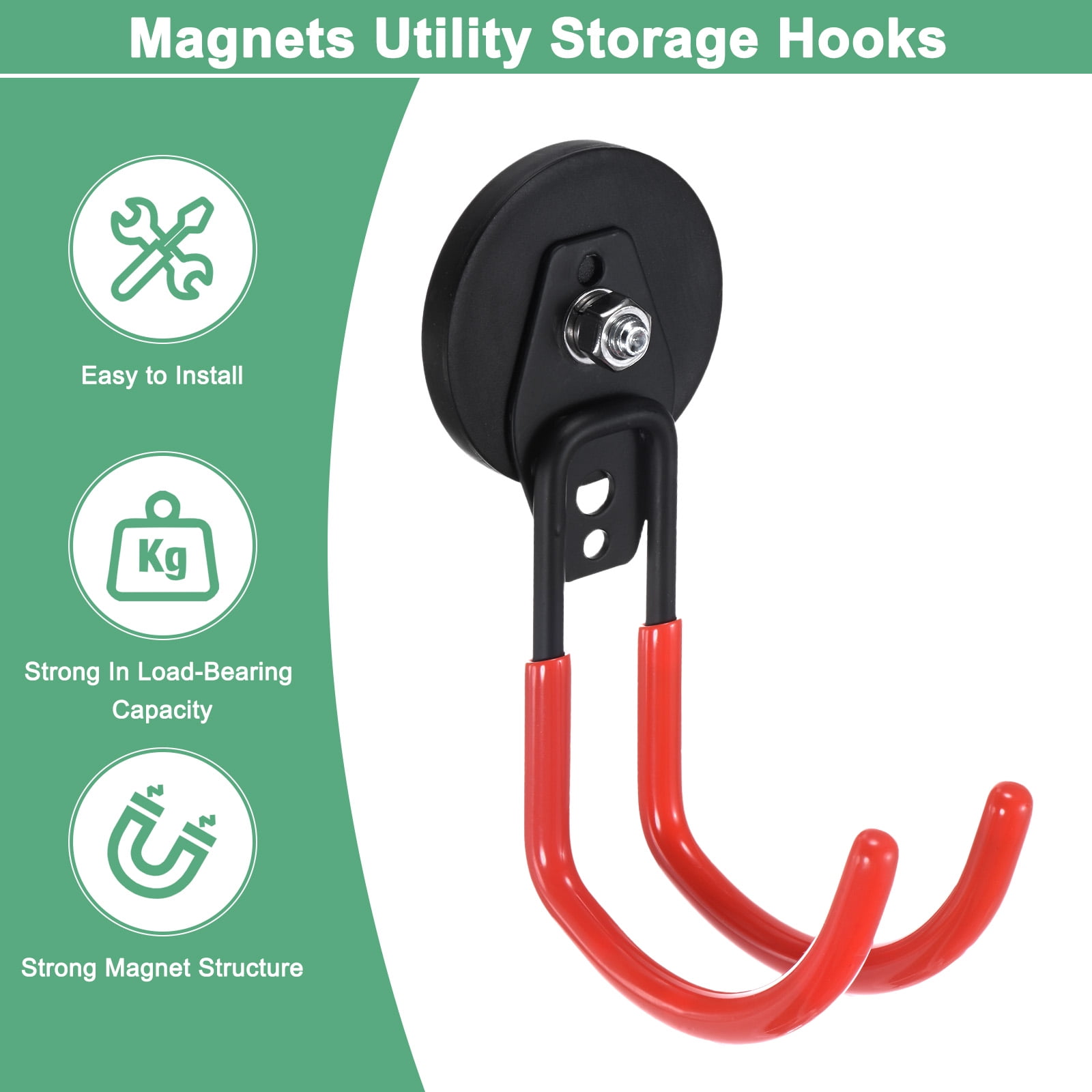 Uxcell 2-Pack Strong Garage Magnetic Hooks, Large Magnetic Cable Holder with Anti-Slip Coating [Orange]