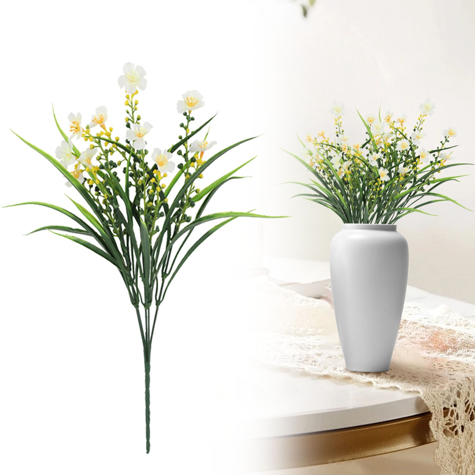 Uv Resistant Artificial Outdoor Flowers, Ongmies Artificial Oncidium Flower Plants Outdoor Artificial Plastic Plants for Garden Wedding Farmhouse Decoration, A Bunch of Artificial Flowers * 20