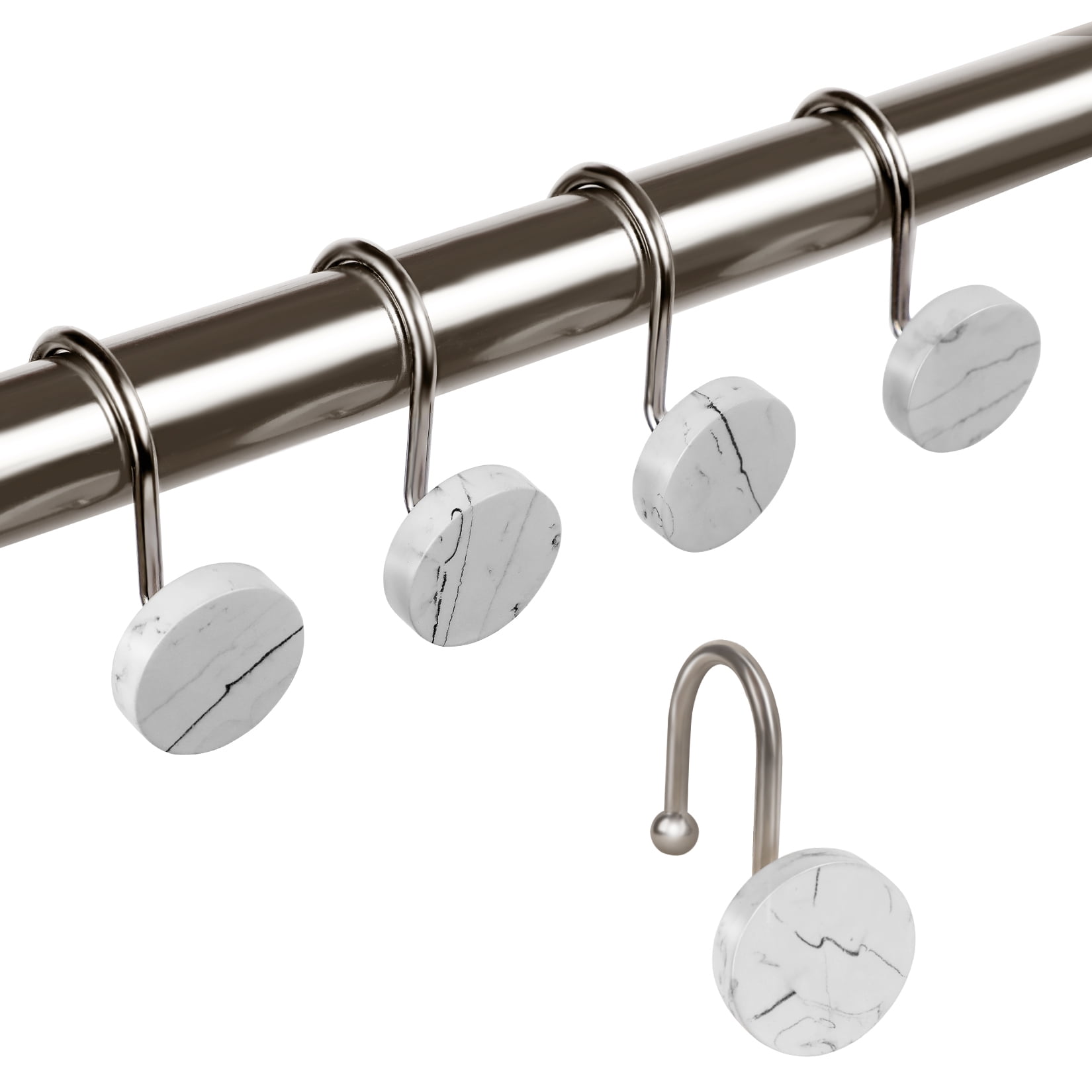 Nickel Marble Shower Curtain Hooks, Zinc Rust Proof Decorative Shower
