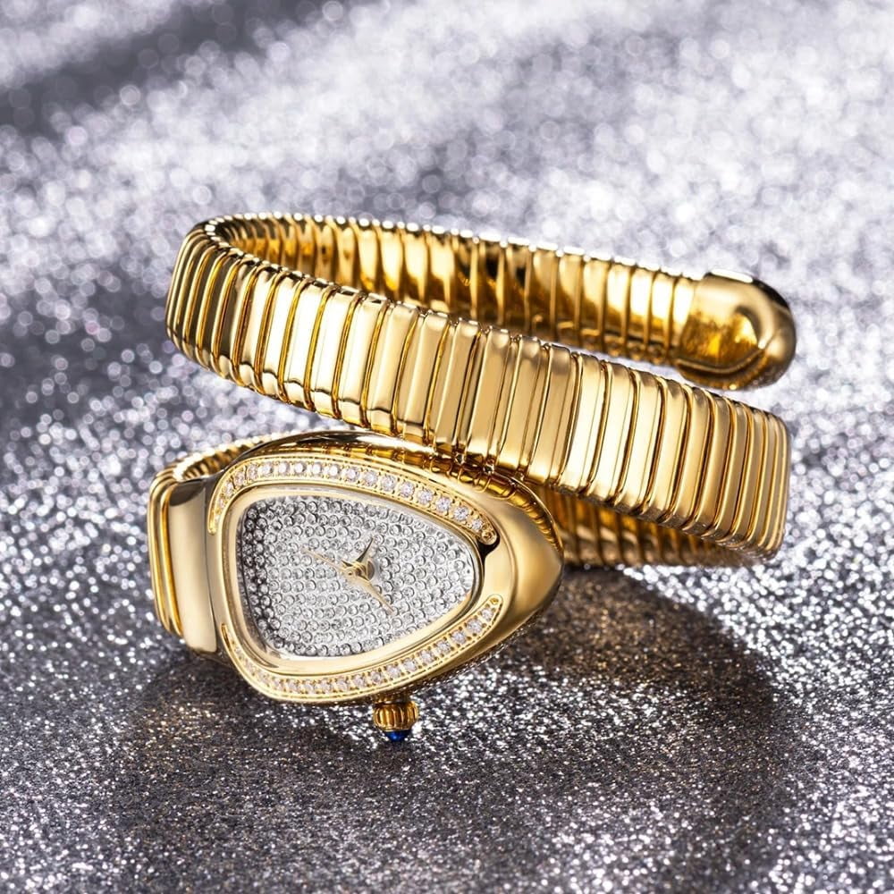 Gold Snake Women Watch Full Steel Quartz Wristwatches Hip Hop Bracelet Watch