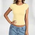 thumbnail image 2 of Tfken Summer Tshirts For Women Short Sleeve Crew Neck Crop Tops Tees Casual Slim Fit T-Shirts Ladies Soft Clothes Outerwear Size L Yellow, 2 of 4