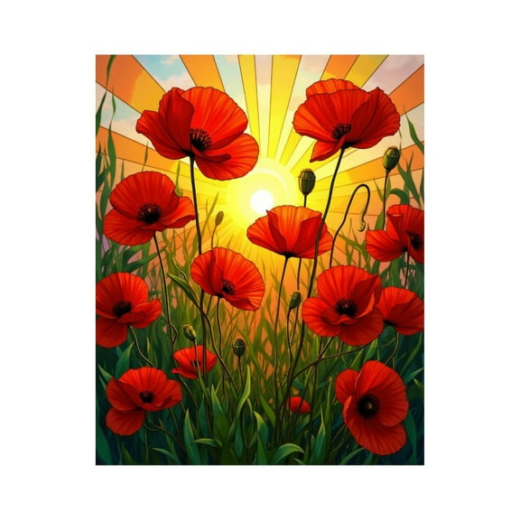 Paint by Numbers Kit for Adults, Sunrise Red Poppies Field Art Paint by Numbers, Easy Paint by Numbers Kit for Adults Beginner, DIY Adult Paint by Number Kits on Canvas, 12x16in Home Decor