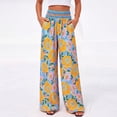 thumbnail image 2 of Morttic Women's Floral Print High Waist Wide-Leg Pants with Smocked Waist – Summer Casual Party Boho Trousers Yellow，L, 2 of 4