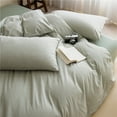 thumbnail image 4 of 3 Pieces Striped Pinstripe Duvet Cover Set Breathable Durable 100% Washed Cotton Green Comforter Cover for All Seasons Chic Linen Like Textured King Bedding Set, 4 of 5