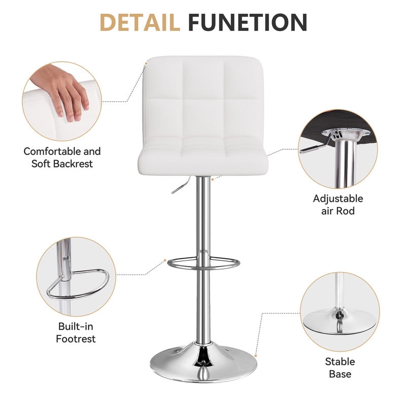 Daluvenix Swivel Bar stools set of 2 Modern PU Leather Barstools with Midback, Adjustable Counter Height Bar Chairs for Kitchen Island, White