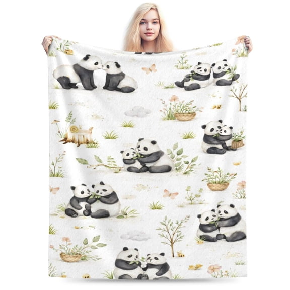 Cute Panda Bamboo Blanket Adorable Panda Bear Throw Blanket Soft Cozy Flannel Baby Nursery Animal Home Decor Gift 50x40