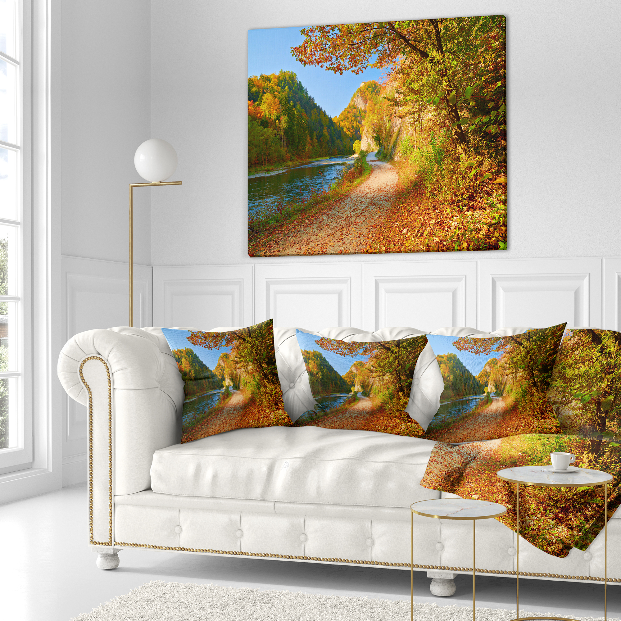 Designart Dunajec River Gorge in Autumn - Landscape Photo Throw Pillow - 18x18