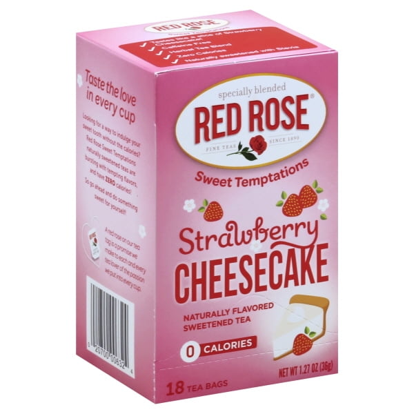 Red Rose Caffeine Free Sweet Temptations Strawberry Cheesecake Tea Bags, 1.27 Oz