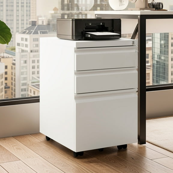 Craftian 3-Drawer Vertical File Cabinet Storage Mobile Office Metal Lockable Legal/A4 Size,White