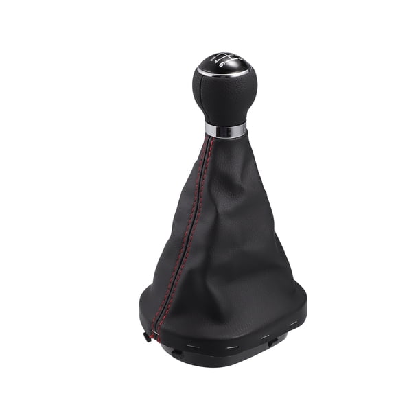 1 Juego de perilla de cambio de marcha con cubierta compatible para VW Touran 2003-2010 Cuero sintético negro rojo 6 velocidades