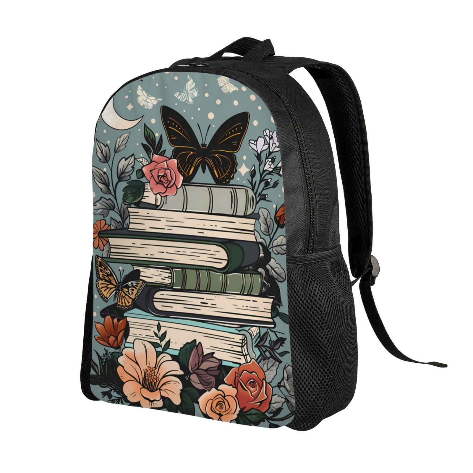Xecao Vintage Art Butterfly Flower Print School Backpack with Laptop Compartment Small Travel Laptop Backpack for Women Men Waterproof College Backpack Simple School Bag