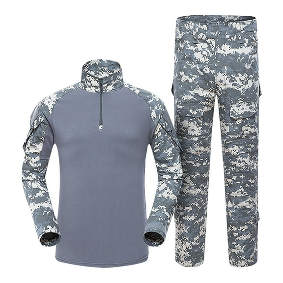 guisaled Men's Fashion Tracksuits Set Long Sleeve Causal 1/4 Zip Running Sports 2 Piece Outfits Lapel Camouflage Sweatsuit