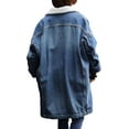 thumbnail image 2 of Manteau en Denim Matelassé Mi-Long pour Femmes, Épais, Doublé en Molleton, à Boutons, 2 of 5