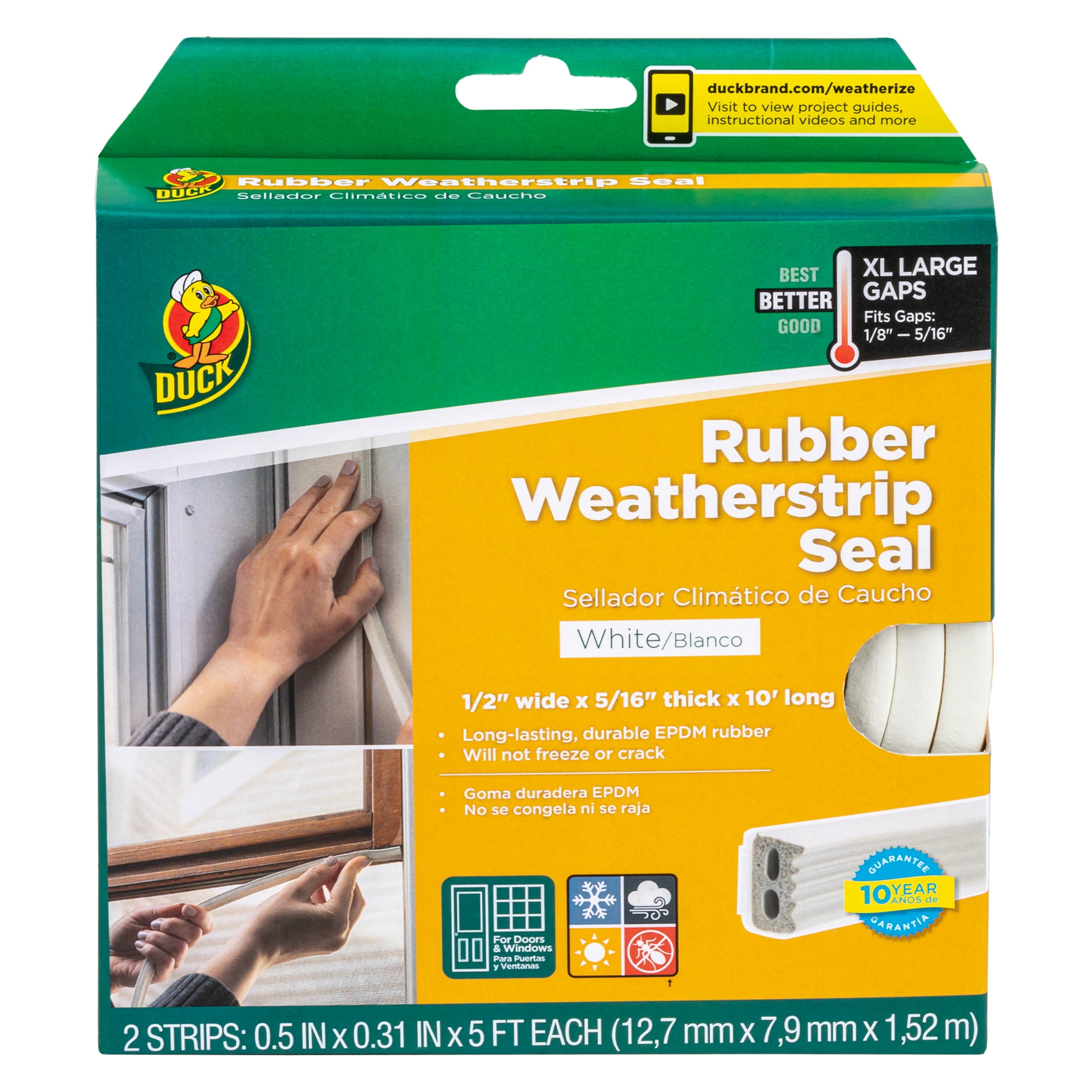 Duck® Brand Heavy-Duty Weatherstrip Seal - Extra Large Gap, White, .5 in. x .31 in. x 10 ft