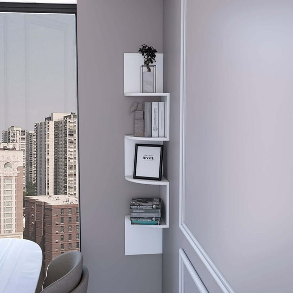 FM FURNITURE Rosebud Corner Floating Shelf: Modern Full-Wall 4-Shelf Unit