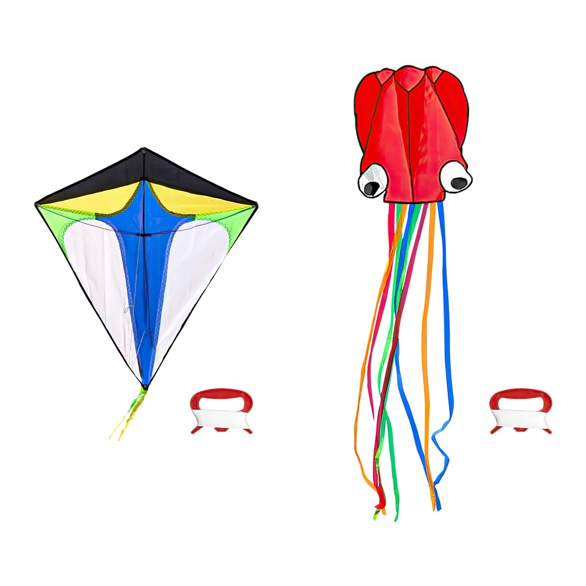 Kepooman Large Red Octopus Kite & Colorblock Diamond Kite with Tail & Lines, 2 Pack Easy Flyer Kites for Family Outdoor Game Activities Kepooman Large Red Octopus Kite & Colorblock Diamond Kite with Tail & Lines, 2 Pack Easy Flyer Kites for Family Outdoor Game Activities