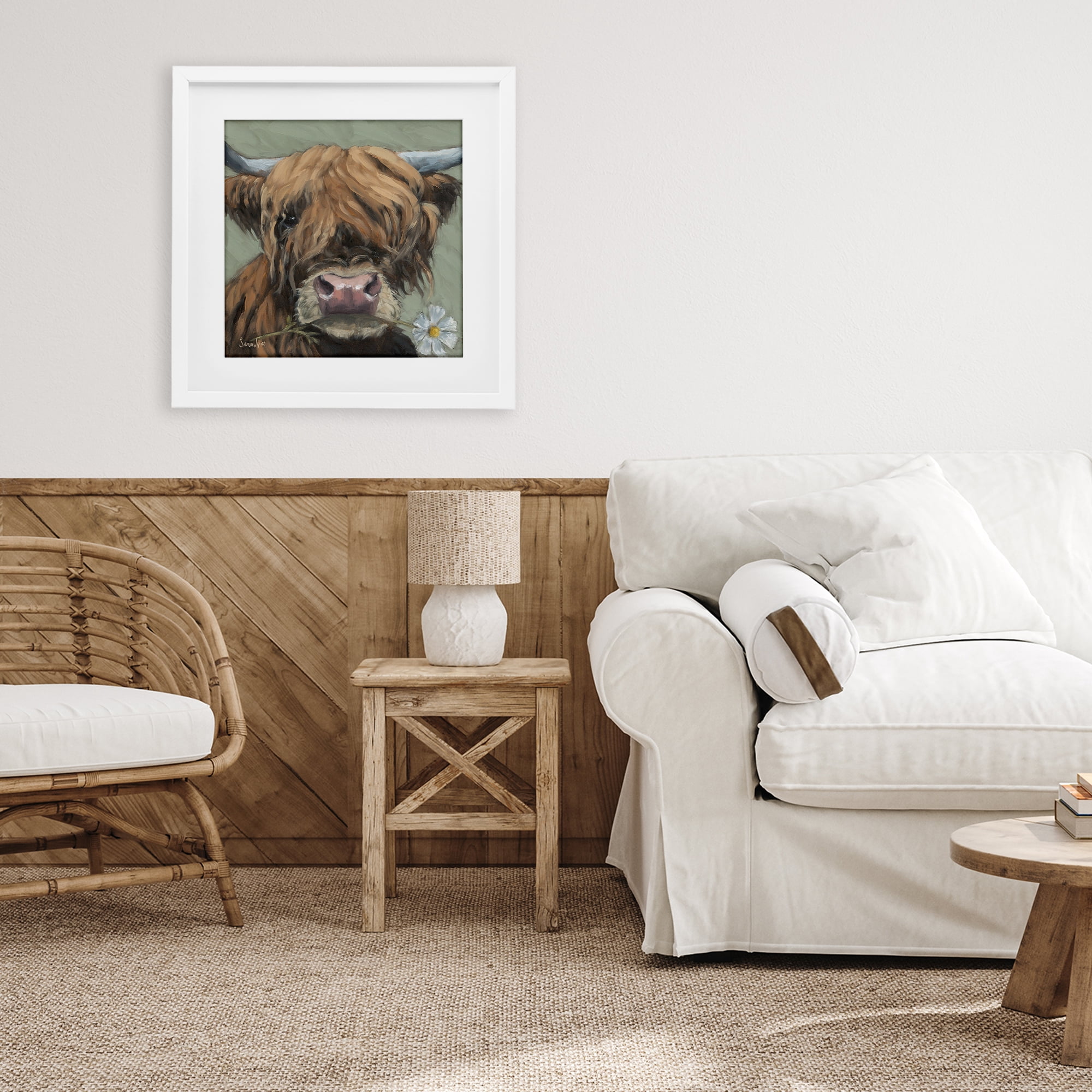 Stupell Industries Blossom Babe Cattle White Framed Print Under Glass, design by Sara G. Designs