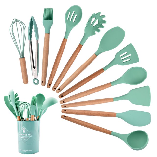 Juego de utensilios de cocina de silicona azul Herramientas de cocina antiadherentes resistentes al calor con caja de almacenamiento zhangmengya LED