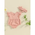 thumbnail image 5 of Musuos Baby Girls Summer Romper 3M 6M 12M 18M Flower Embroidery Flying Sleeve Round Neck Jumpsuit with Bow Headband 2 Pcs Set, 5 of 10