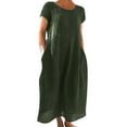 thumbnail image 2 of Baqcunre Maxi Dresses for Women 2024 Women's Casual Solid Color Short Sleeved Round Neck Loose Pocket Dress Dresses for Women 2024 Summer Dresses for Women 2024 Womens Dresses Green 4XL, 2 of 5
