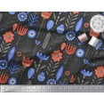 thumbnail image 2 of Soimoi Black Cotton Voile Fabric Leaves & Floral Folk Art Print Fabric by the Yard 42 Inch Wide, 2 of 3