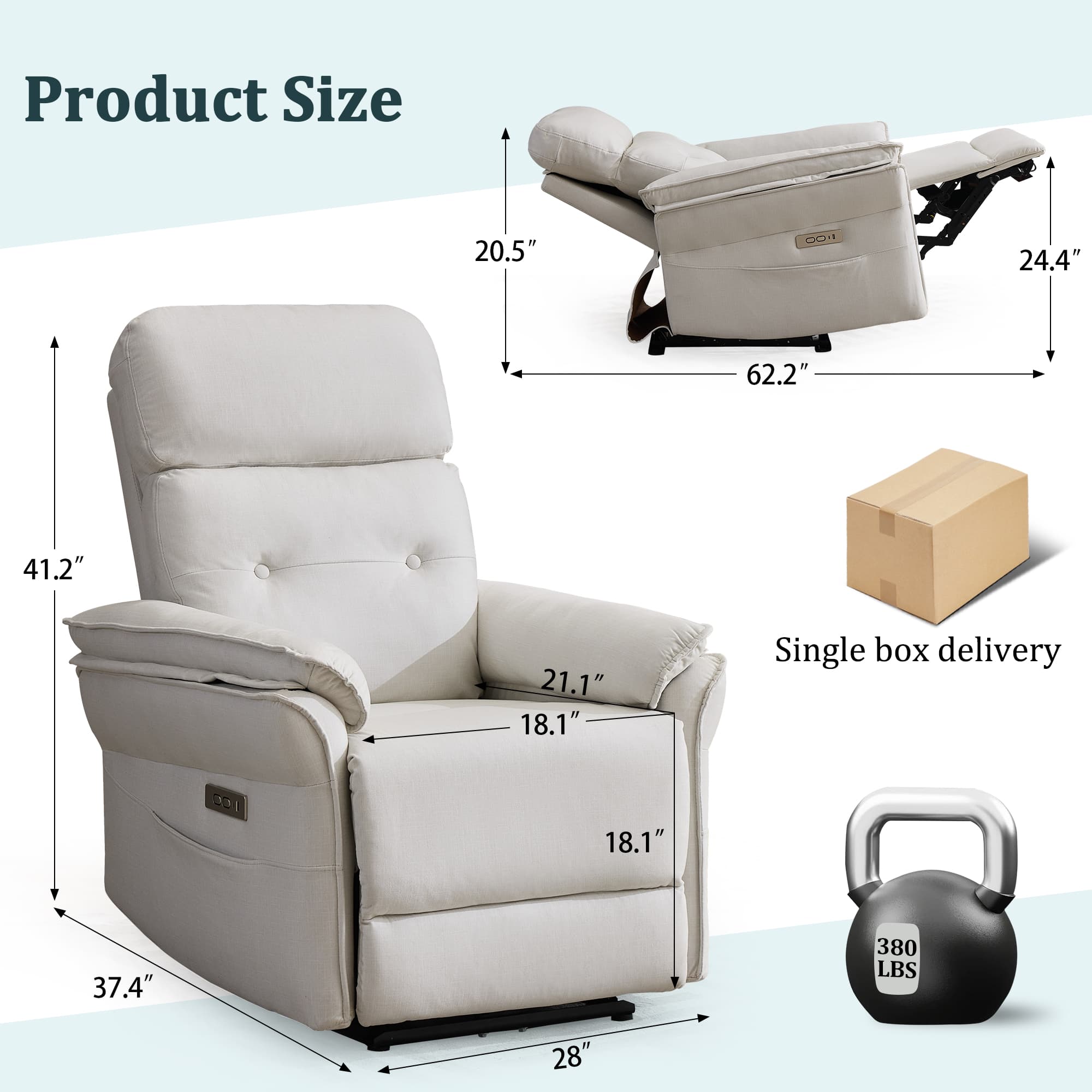 Korser Small Power Zero Gravity Recliner Chairs for Adults with USB&Type-C Ports for Living Room,Beige