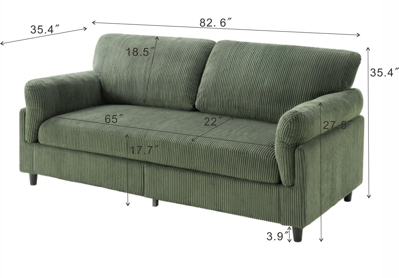 Howcool 82.6"W Corduroy Loveseat Sofa,Mid-Century Modern 2-Seater Sofa Couch, Heavy-Duty Iron & Wood Frame, Soft Upholstered Loveseat for Living Room/Bedroom