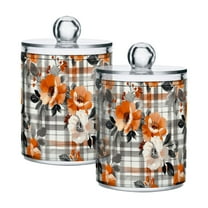 Yayeee 2 Pack Qtip Holder Bathroom Cotton Swab Canister with Lid Clear Dispenser Set, Plaid Floral