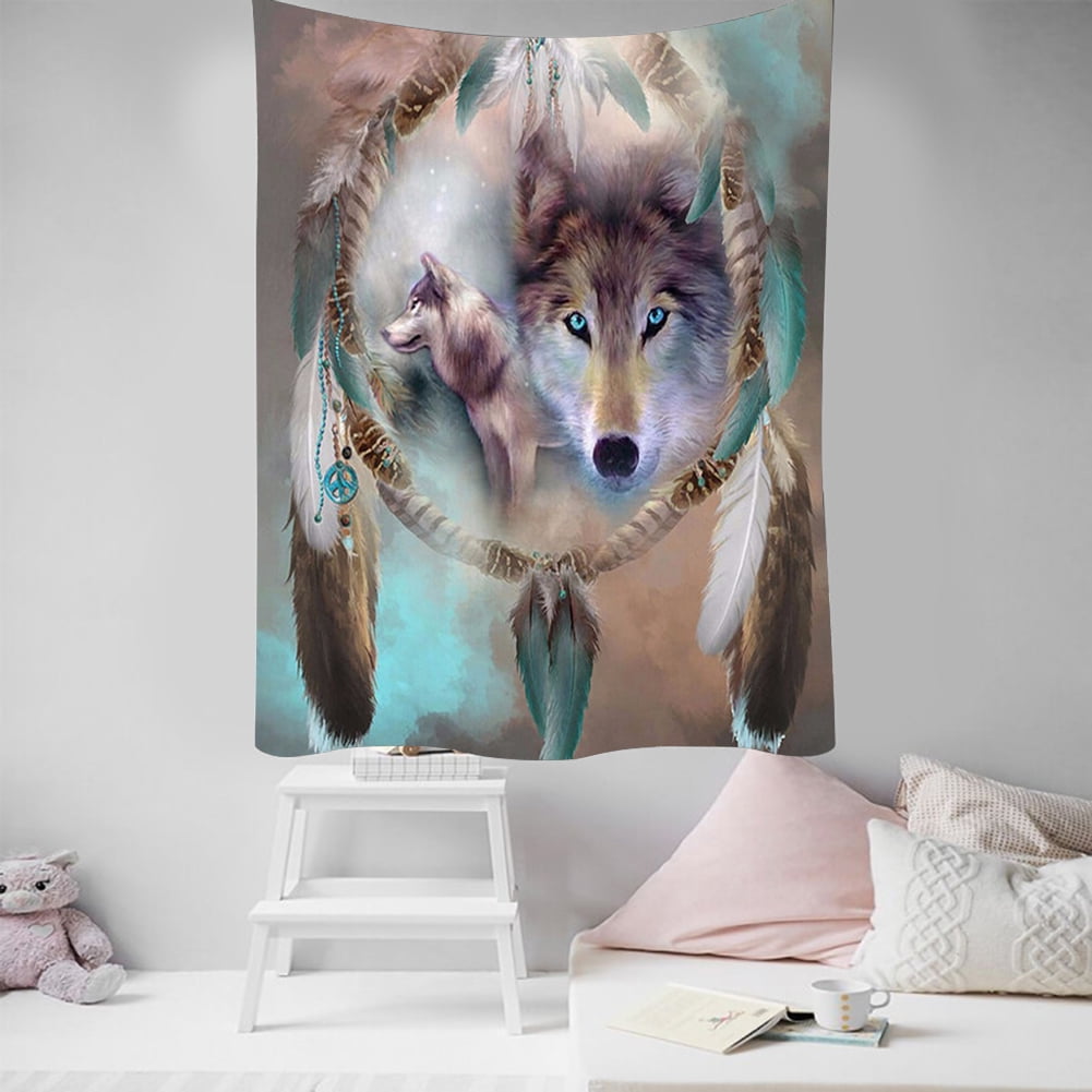 Wolf Animal Tapestry Wall Hanging Mandala Bedspread Indian Home Decor 