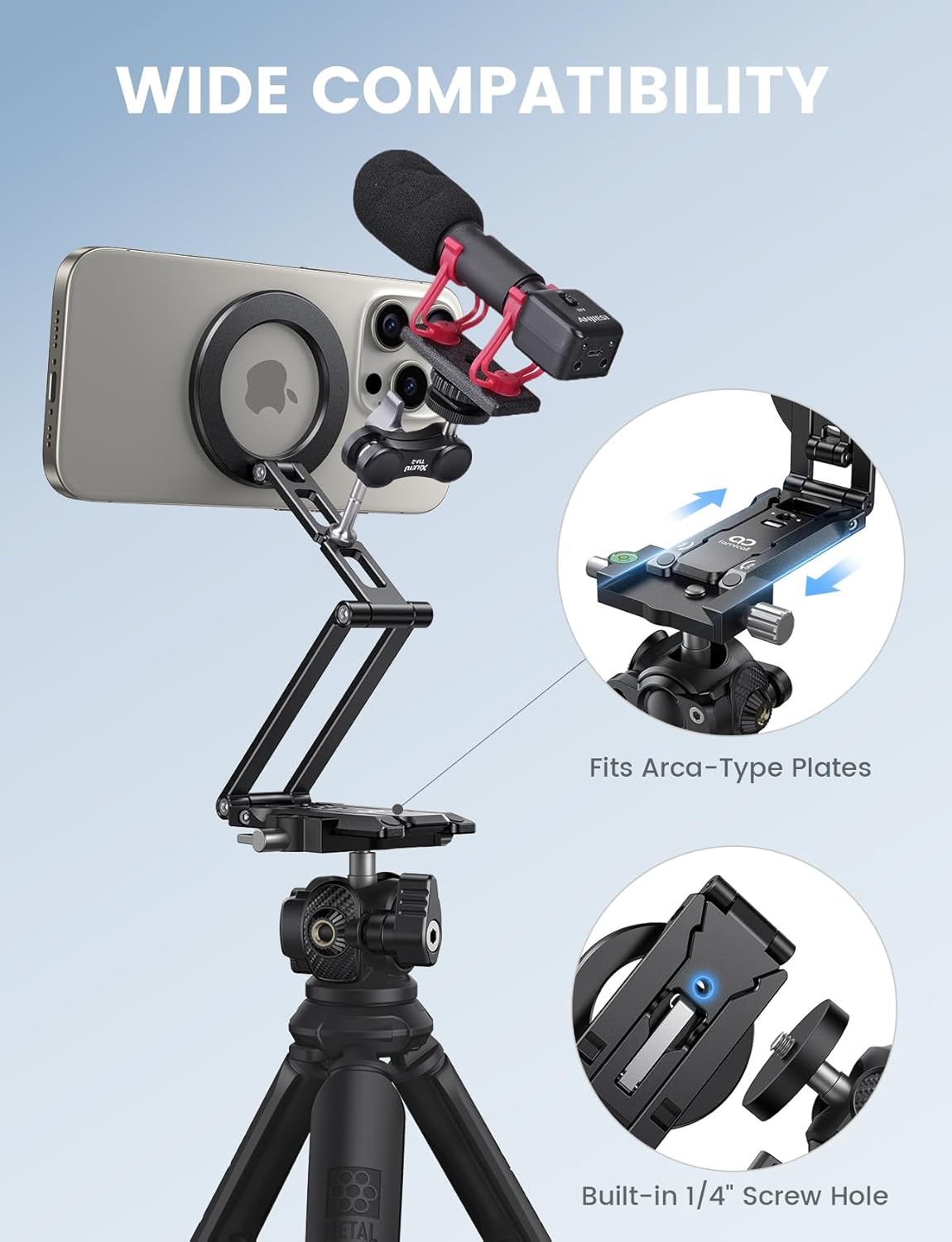for Magsafe Tripod Stand - [Ultra-Compact] Aluminium Magnetic Phone Tripod for iPhone 17/16 Pro Max, Flexible Cell Phone Mount Gift with 1/4" Screw, Arca & Hook Accessories Women Men Black