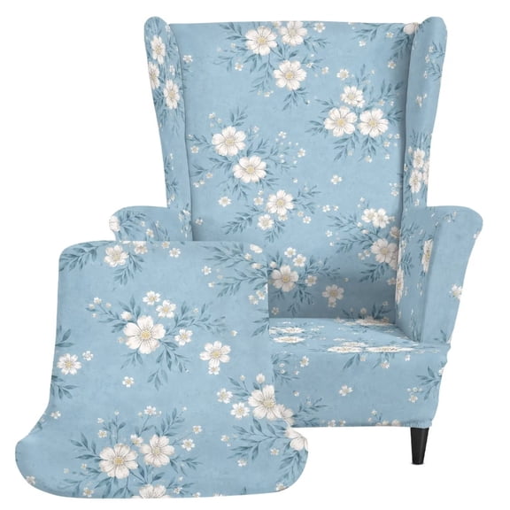 Kuiaobaty Vintage Floral Print Wingback Chair Slipcover with Cushion Cover, Stretch Washable Soft 2-Pieces Single-Seat Armchair Cover with Elastic Bottom for Bedroom