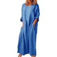 thumbnail image 1 of CHOK Robe d'Été en Coton et Lin pour Femmes Col Rond Coupe Ample Robe Chemise Unie Grande Taille Lin Décontracté Long Cover Ups, 1 of 3
