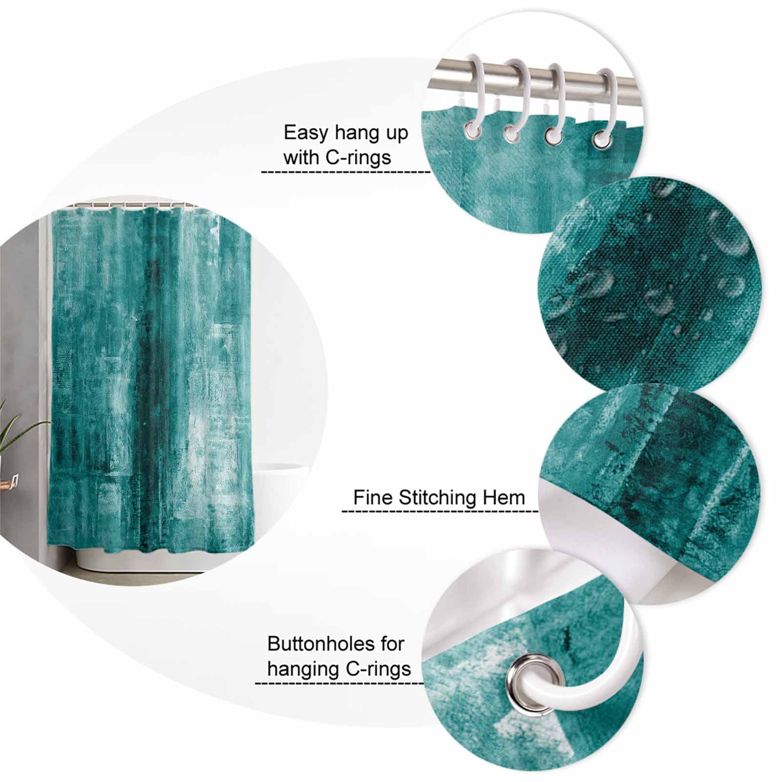 Teal Bathroom Curtain 78 Inch Shower Curtain with Hooks, Retro Oil Painting Modern Abstract Art Aesthetics Waterproof Polyester Bath Curtain Washable Bathtub Curtain 72''x 78''