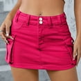 thumbnail image 5 of Mohiass Low Waist Cargo Skirt Women Button Mini Cargo Denim Skirt with Pocket Mini Skirt Hot Pink L, 5 of 5