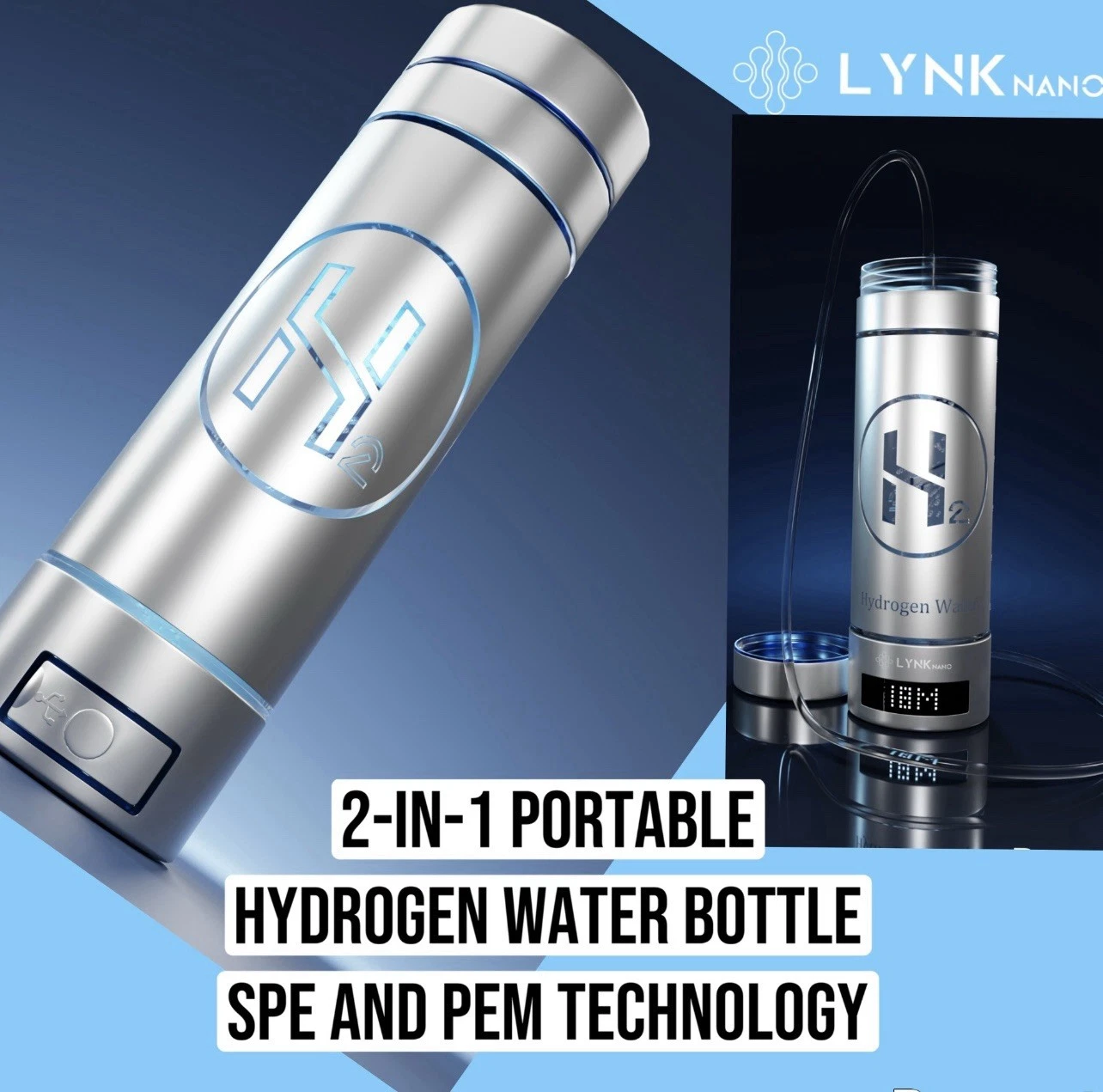 Portable 2000+ppb-9000 PPb Digital Screen 2 in 1 Healthy Hydrogen 300ml Rich Water Bottle & Inhaler