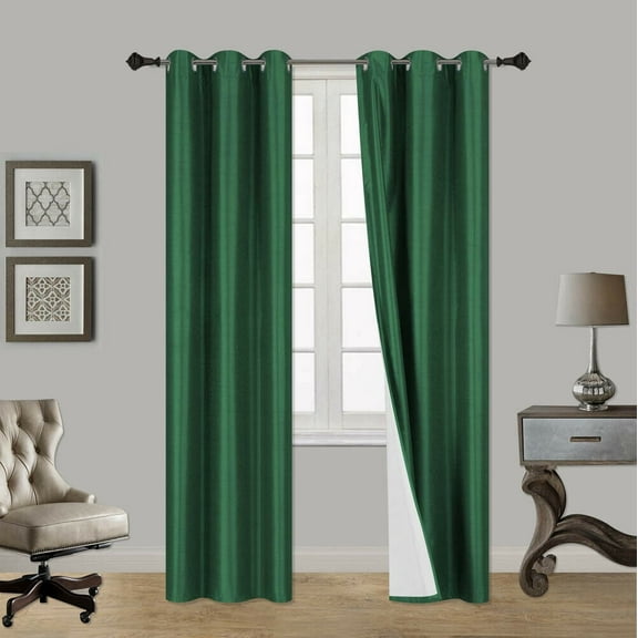 NOA 1 Panel Thermal with Foam Lined 100% Blackout Window Curtain Drapes Silver Grommets Color Hunter Green size 63" Length