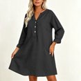 thumbnail image 4 of TEAJOPSUU Women's Midi Dresses Cotton Blend Loose Fit V Neck Button Placket Long Sleeve Dresses with Pockets Casual Solid Color Dresses Black, 4 of 7